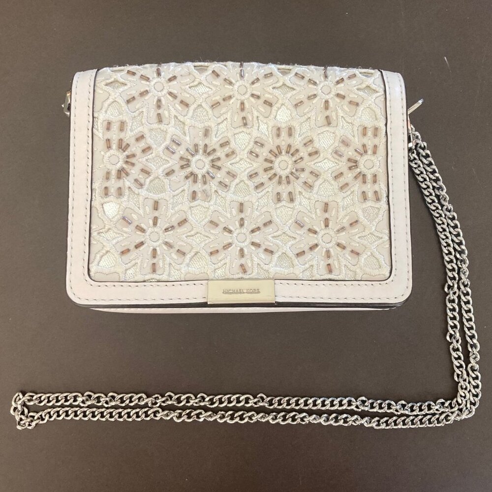 Michael Kors Clutch Crossbody Bag Purse Jade Medium Gusset Embroidered Leather
